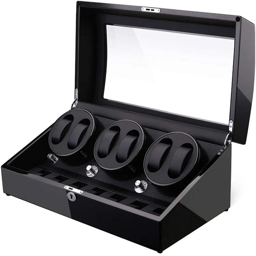 Shell eminent collagen tolerable agreeable Piano Paint Exterior Large Capacity (A) (A) Watch Winder Box for 6 Automatic Watches   7 Storage Quiet Motor Wood 