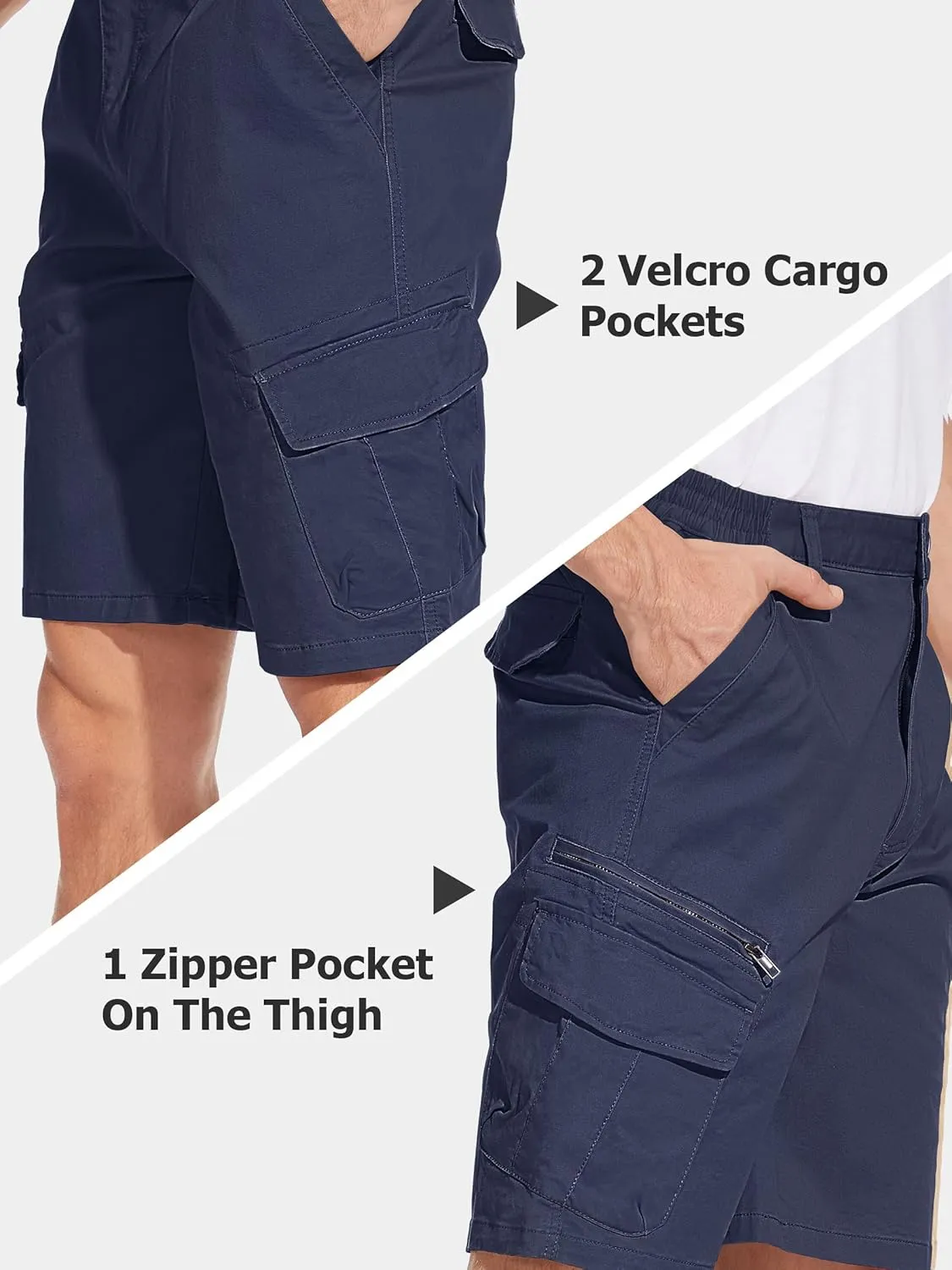 Short 7 Pockets Comfortable Cotton Elastic Waist Causal Work Shorts palm engagement TACVASEN Men's Cargo 