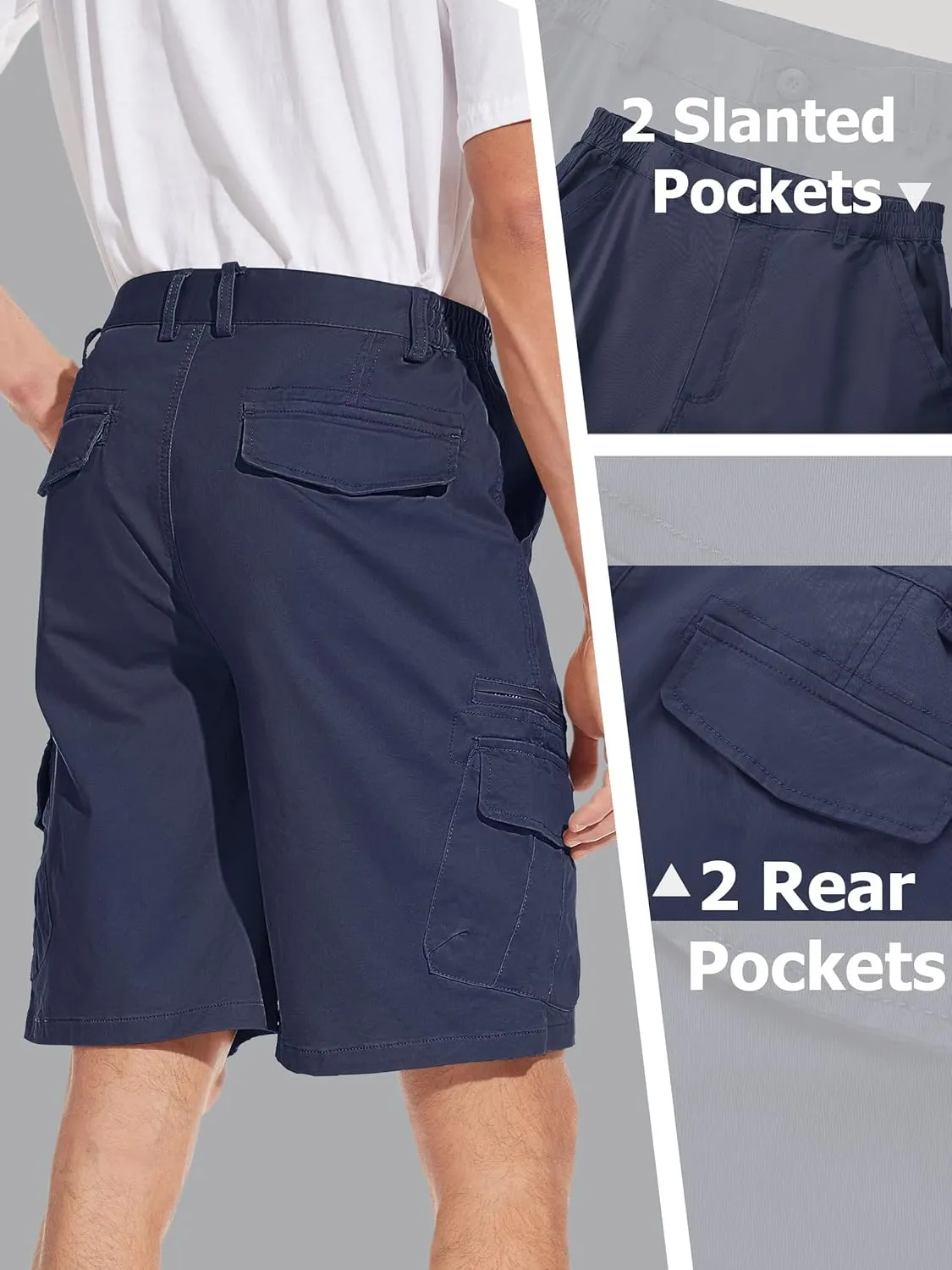 Short 7 Pockets Comfortable Cotton Elastic Waist Causal Work Shorts palm engagement TACVASEN Men's Cargo 