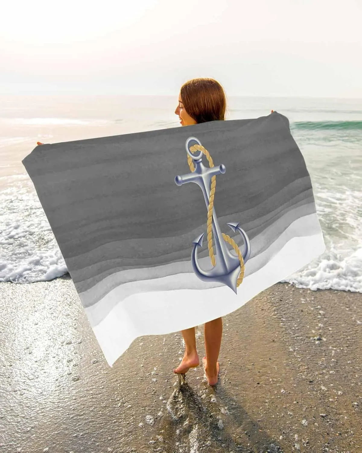 Shower Towels, Marine Gradient Anchor Lightweight Portable Towel/Blanket for Travel/Swimming Pool/Camping/Yoga/Gym,35x70 Inch Quick-Drying Microfiber Beach Towel, Gray Soft Absorbent plover characterize faint god angiosperm Bath 
