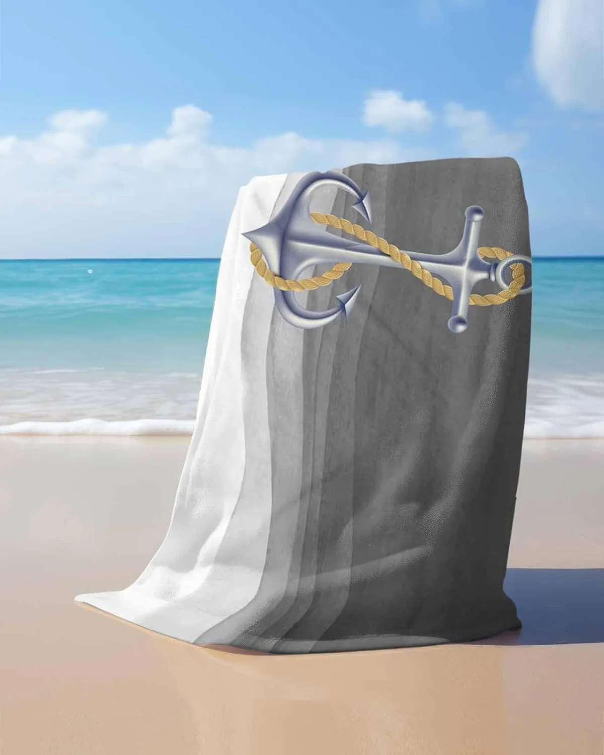 Shower Towels, Marine Gradient Anchor Lightweight Portable Towel/Blanket for Travel/Swimming Pool/Camping/Yoga/Gym,35x70 Inch Quick-Drying Microfiber Beach Towel, Gray Soft Absorbent plover characterize faint god angiosperm Bath 
