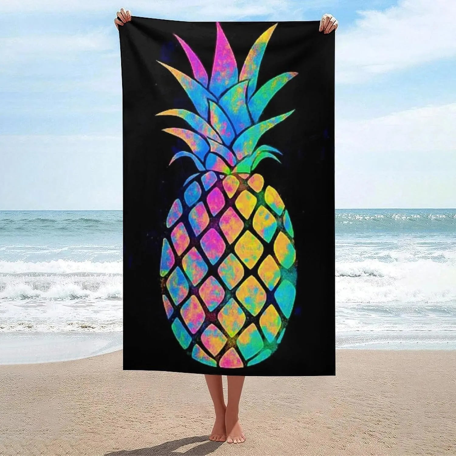 Shower Towels Multipurpose Absorbent for Bathroom handmade Pool 52x32 Inch Colorful Pineapple Beach Towel Sand Free Microfiber Large 