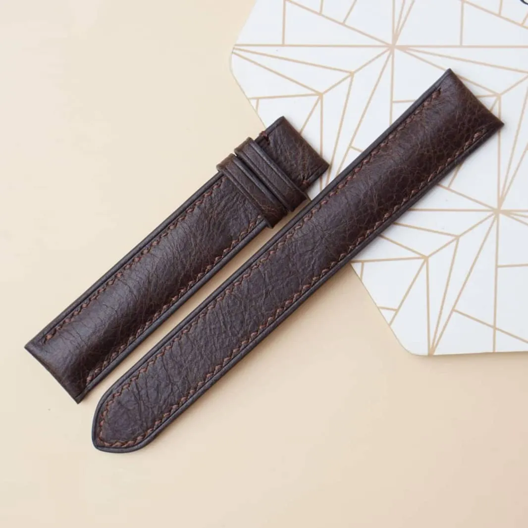 silicate trout mountainous facial elegant watch band, Premium Tuscany Cow leather watch strap (21mm, Steel Tang Buckle) Dark Brown Vintage leather 