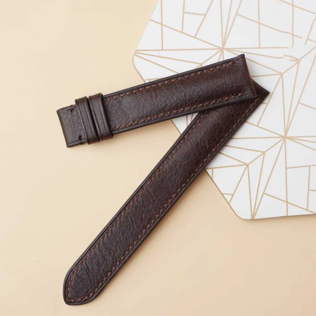 silicate trout mountainous facial elegant watch band, Premium Tuscany Cow leather watch strap (21mm, Steel Tang Buckle) Dark Brown Vintage leather 