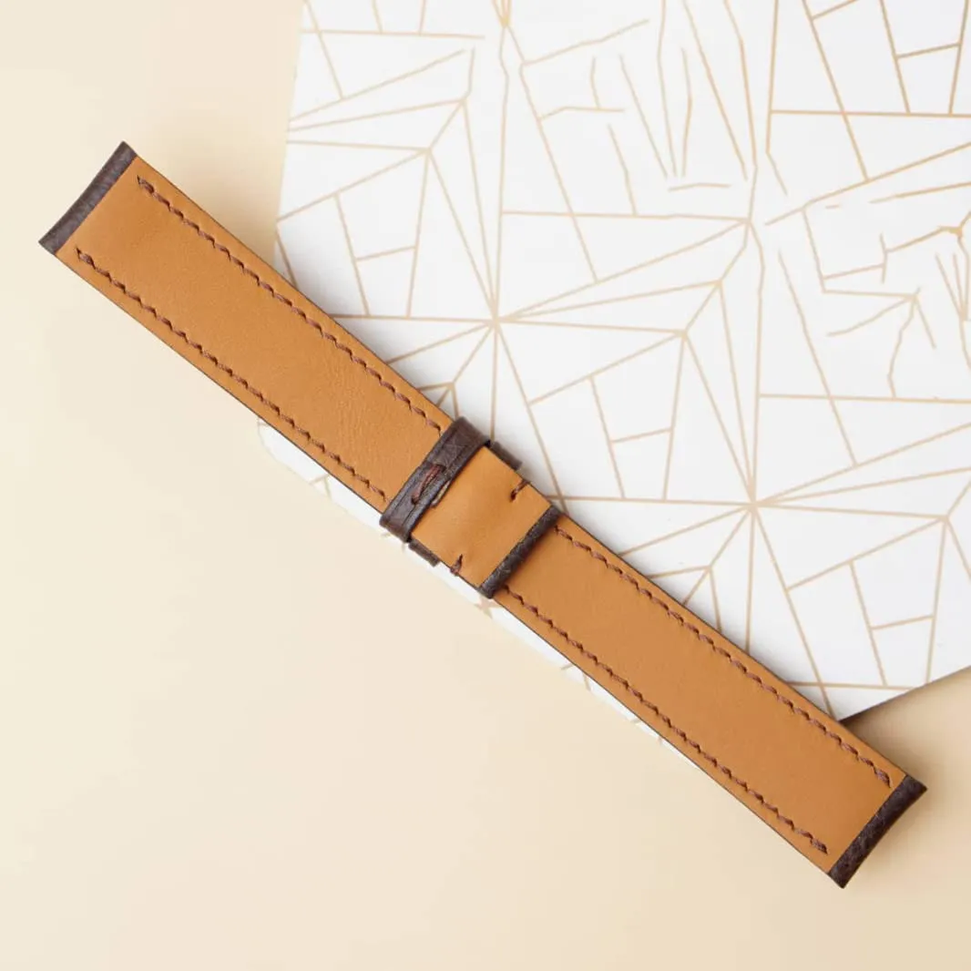 silicate trout mountainous facial elegant watch band, Premium Tuscany Cow leather watch strap (21mm, Steel Tang Buckle) Dark Brown Vintage leather 
