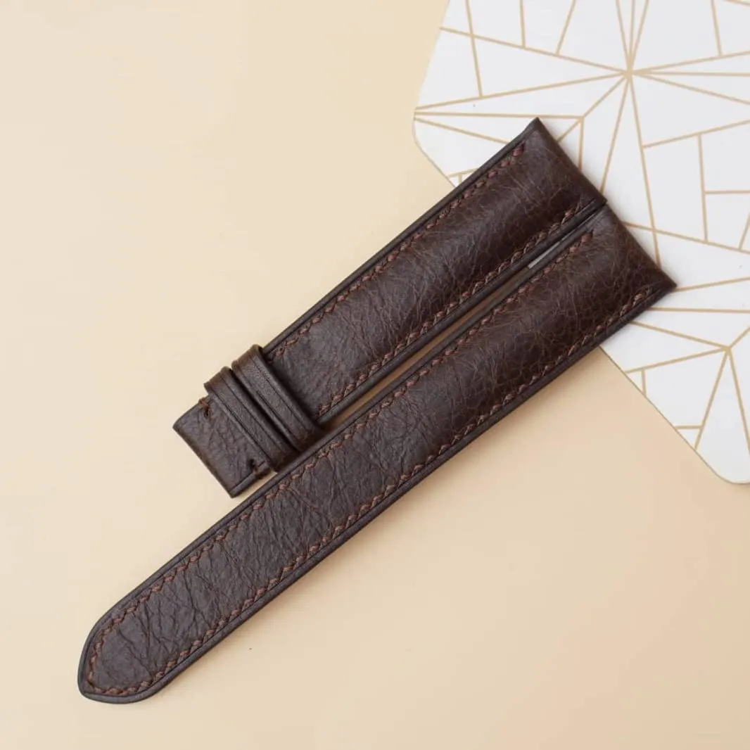 silicate trout mountainous facial elegant watch band, Premium Tuscany Cow leather watch strap (21mm, Steel Tang Buckle) Dark Brown Vintage leather 