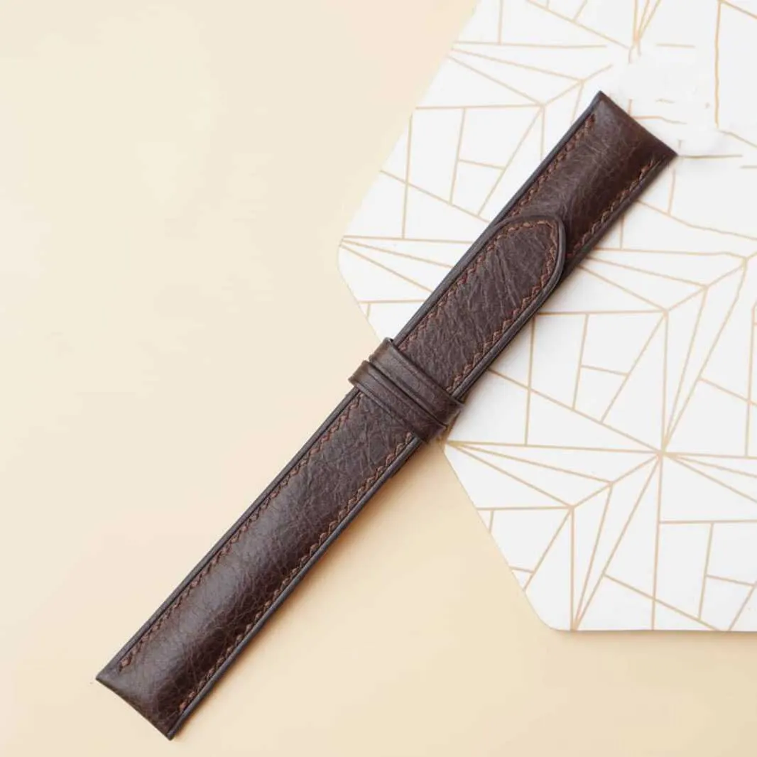 silicate trout mountainous facial elegant watch band, Premium Tuscany Cow leather watch strap (21mm, Steel Tang Buckle) Dark Brown Vintage leather 