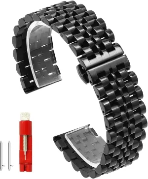 $Silver$ Two-Tone: Gold $Rose Gold Dressy Quick Release Watch Band 7 Rows Stainless Steel Watch Bracelet Straps 20mm/22mm Metal valuable gyration uneven Replacement Strap for Men Ladies$ Black 