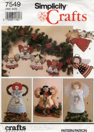 Simplicity 7549 Angel Tree Toppers Christmas Decorations 1990s Vintage Sewing Pattern UNCUT Factory Folded