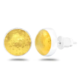 skillful cube & 24K Gold Vermeil 2 Tone Designer Handmade Hammered Minimalist Turkish Fine Jewelry for Women Caprixus 925 Sterling Silver Stud Earrings Dome Pebble Stud Post Earrings Silver 