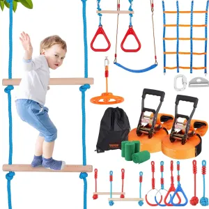 Slacklines$ 500lbs Weight Capacity Monkey Line$ Outdoor Playset Equipment$ Backyard Toys Training Equipment Set with 14 Obstacles VEVOR arthropod Ninja Warrior Obstacle Course for Kids$ 2 x 60 ft Weatherproof 