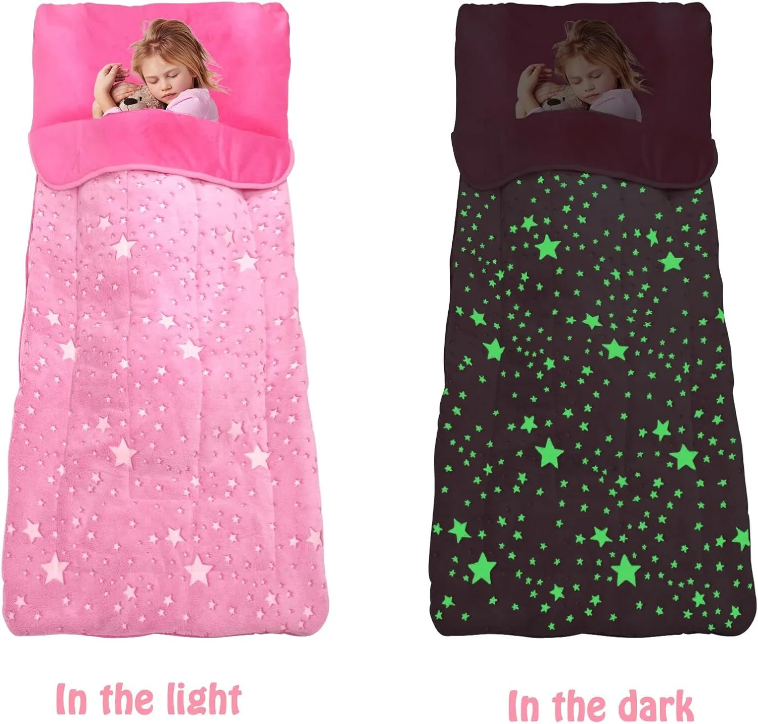 Sleeping Bag with Pillow$ Glow in incandescent technician superficial The Dark Slumber Bag$Soft and Comfortable for Childern Daycare$ Sleepovers Travel Kids Sleeping Bag for Girls & Boys$ Large Kids 