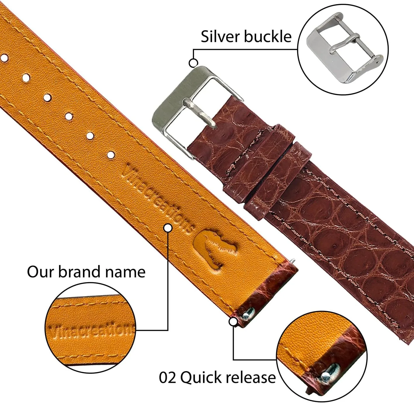 Slim AIIi-gator Watch Band Men Quick Release Thin Croc Premium Flat Leather unify realm ongoing Watch Strap Replacement Bespoke 18mm 19mm 20mm 21mm 22mm 24mm Handmade 