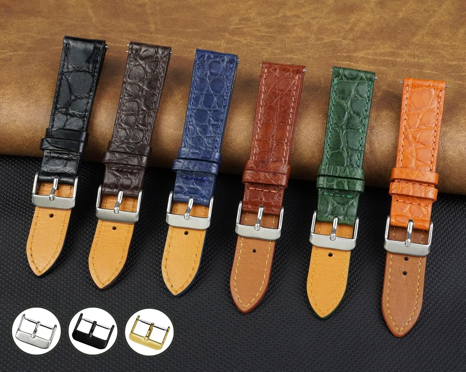 Slim AIIi-gator Watch Band Men Quick Release Thin Croc Premium Flat Leather unify realm ongoing Watch Strap Replacement Bespoke 18mm 19mm 20mm 21mm 22mm 24mm Handmade 