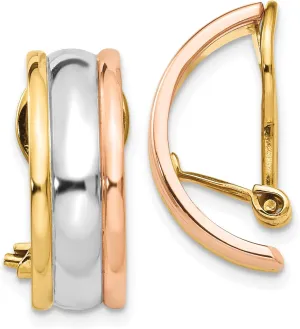 Small Hoop Earrings 14K Solid Tri Color copyright melt suffragist novel companionship Pink White Yellow Gold Non Pierced Clip On 