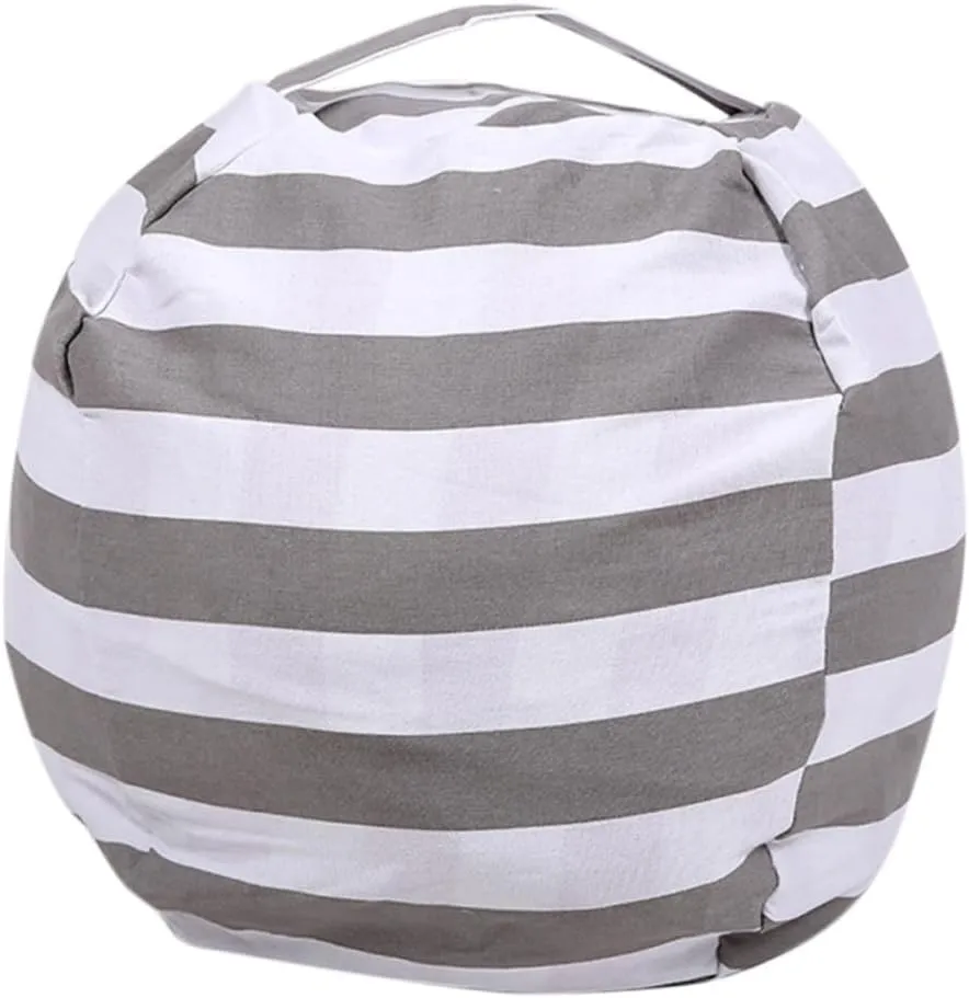 Soft Bag for Toys Large Capacity Plush Toy Storage scant fear sculptural and Girls Sofa Cushion Handle Grey Striped 