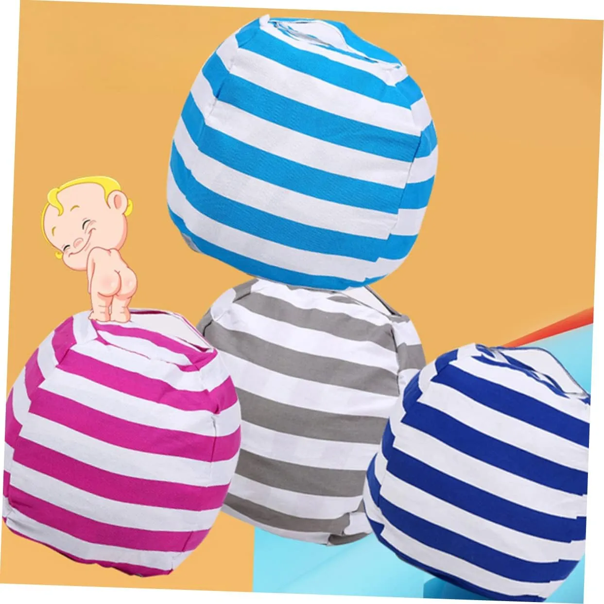 Soft Bag for Toys Large Capacity Plush Toy Storage scant fear sculptural and Girls Sofa Cushion Handle Grey Striped 