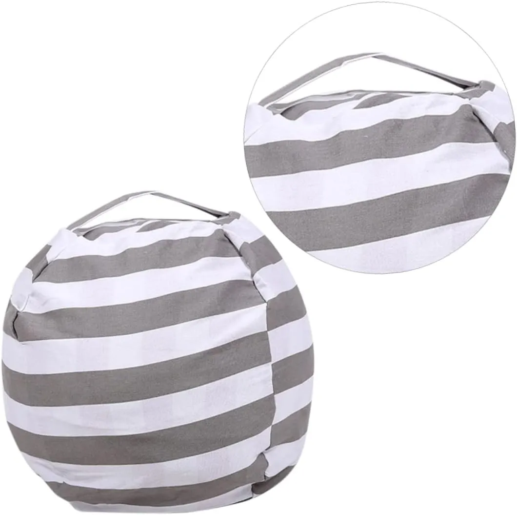 Soft Bag for Toys Large Capacity Plush Toy Storage scant fear sculptural and Girls Sofa Cushion Handle Grey Striped 