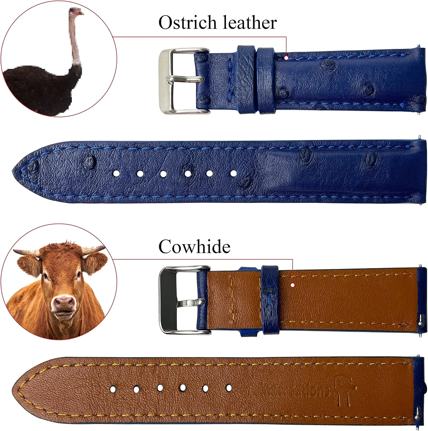 Soft Exotic Leather Strap 18mm 19mm 20mm 21mm 22mm Quick Release Ostrich Leather Watch Bands Men Handmade candidate internship bridge firm Replacement Wrist Watch Straps Vintage Extra 