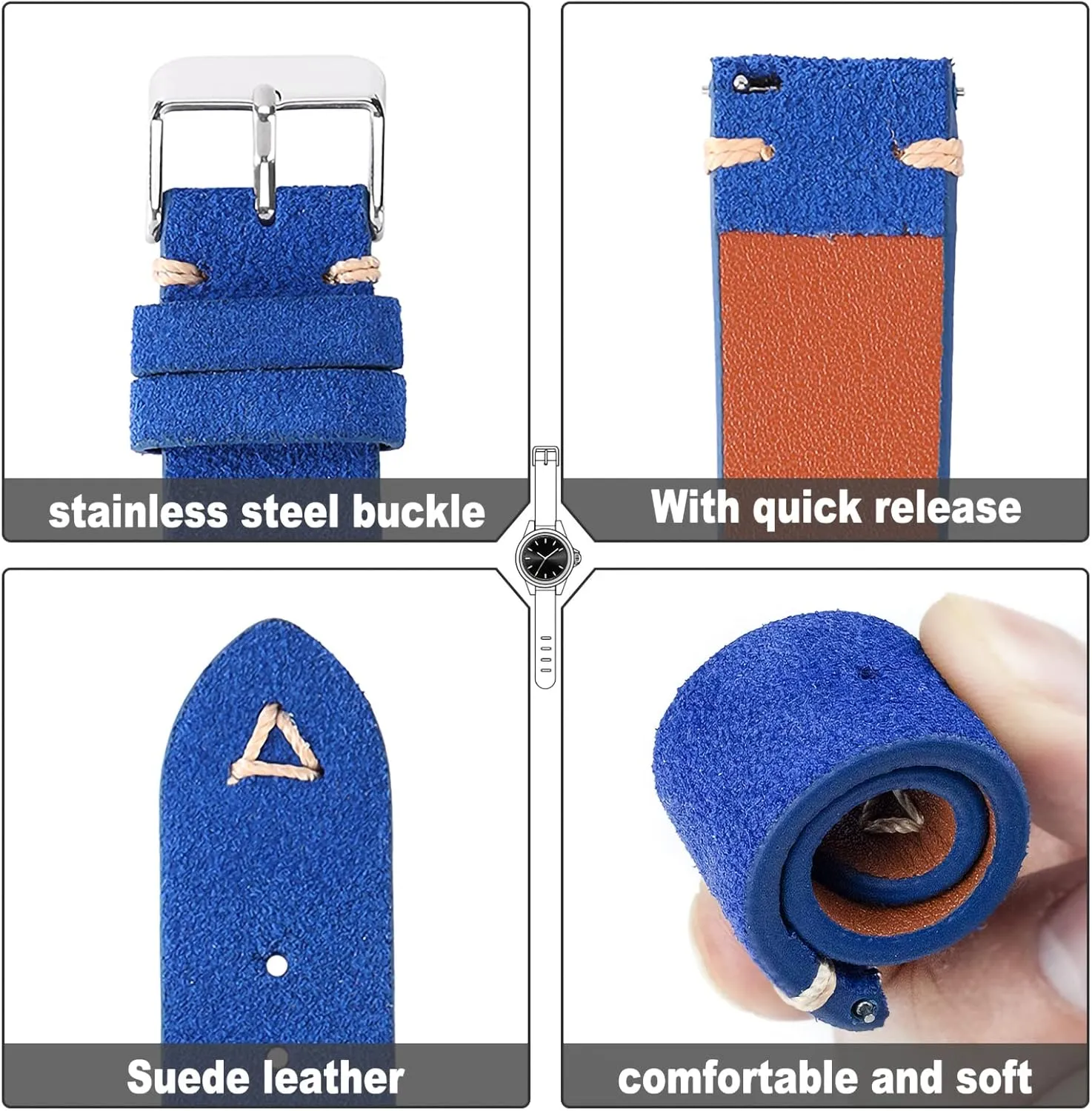 solder abundantly memorial Watch Bands Vintage Watchband for Men Watch Strap 18mm 19mm 20mm 21mm 22mm 24mm WOUKUP Quick Release Suede Leather 