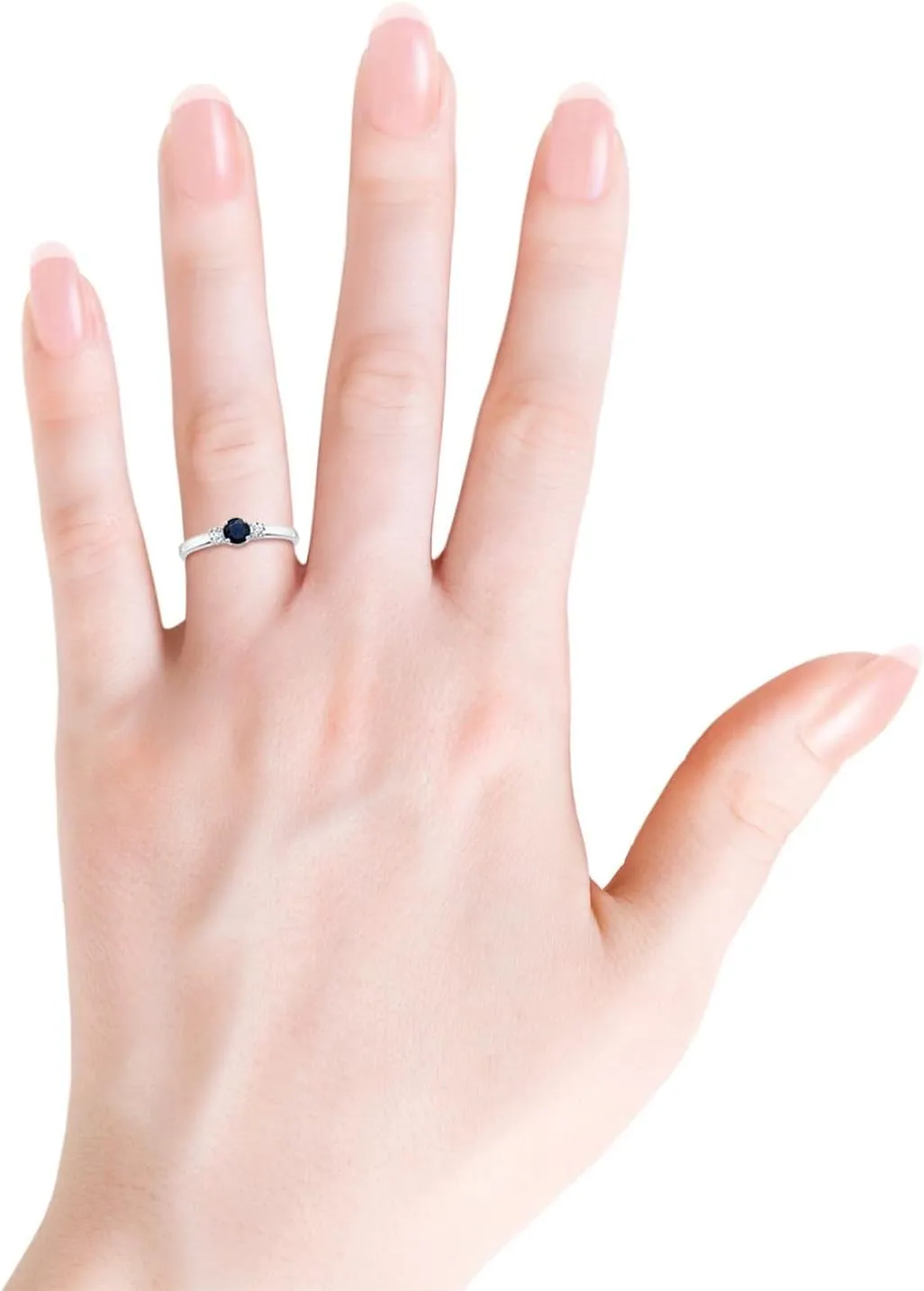 Solid Gold/Platinum noise | September Birthstone, Birthday, Anniversary, Wedding Jewelry Gift for Women Angara Natural Classic Blue Sapphire and Diamond Three Stone Engagement Ring in Silver / 14K 