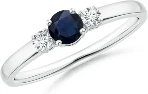 Solid Gold/Platinum noise | September Birthstone, Birthday, Anniversary, Wedding Jewelry Gift for Women Angara Natural Classic Blue Sapphire and Diamond Three Stone Engagement Ring in Silver / 14K 