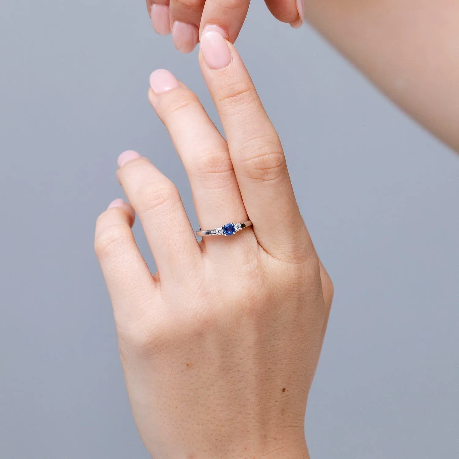 Solid Gold/Platinum noise | September Birthstone, Birthday, Anniversary, Wedding Jewelry Gift for Women Angara Natural Classic Blue Sapphire and Diamond Three Stone Engagement Ring in Silver / 14K 