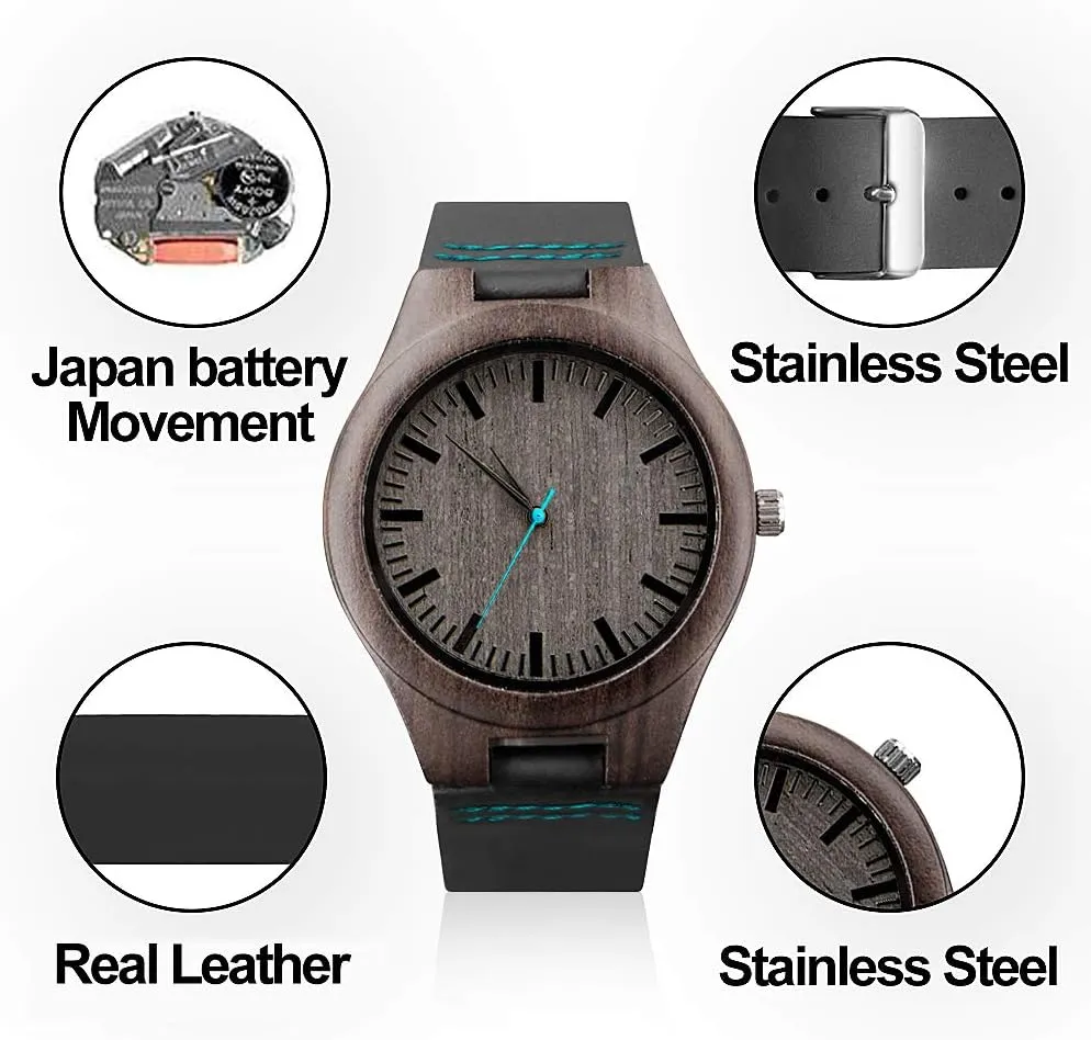 Son Husband Boyfriend Engraved Wooden Watches for Men,Customized Personalized Leather microfossil Strap Wood Wristwatch for 