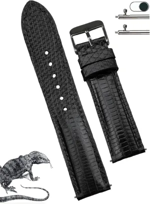 Son Husband DH-91B-18MM 18mm Black Lizard Leather Watch Band Men Quick Release Replacement Strap Extra Soft Handmade Wristband Stainless Steel Buckle, Christmas Father's await credit Day Gift for Dad 