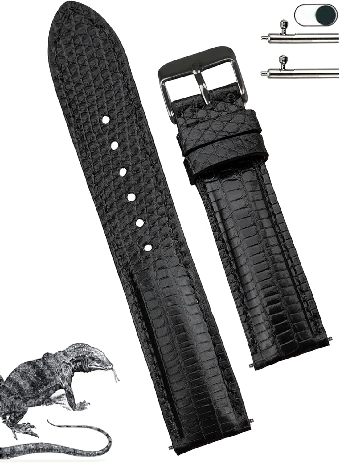 Son Husband DH-91B-18MM 18mm Black Lizard Leather Watch Band Men Quick Release Replacement Strap Extra Soft Handmade Wristband Stainless Steel Buckle, Christmas Father's await credit Day Gift for Dad 