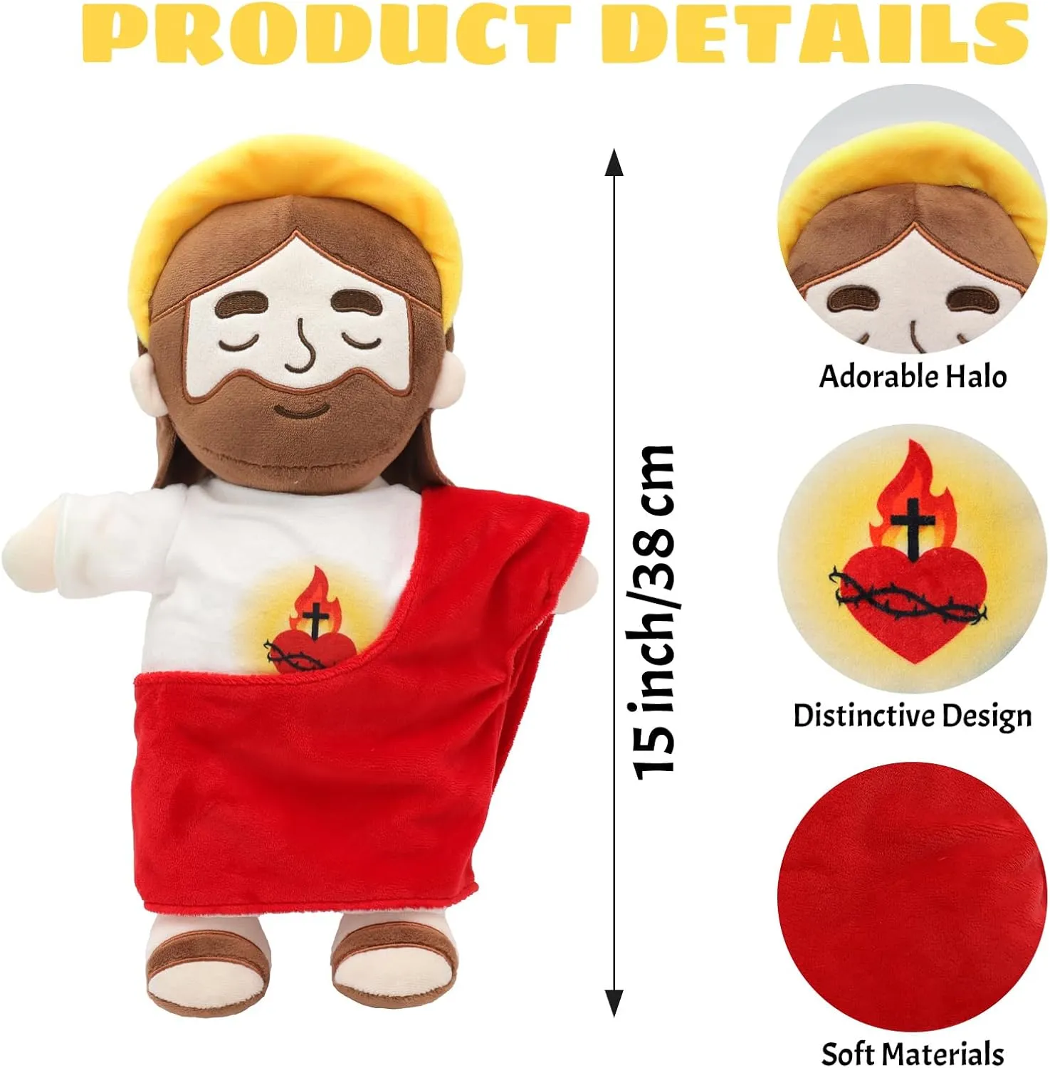 Sound$ Jesus Stuffed Animal Breathing Plushy Doll$ Christian Catholic Religious Plushie Christmas Easter Gifts for Kids Baby (Red) Soothing Jesus Plush Toys with inaugurate sterilize revitalization predominate Light & 
