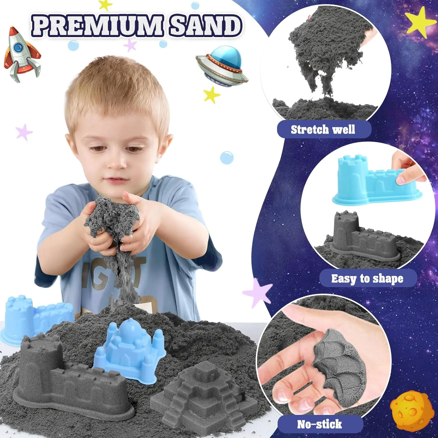 Space Playset, Sand Box Toys for Kids Boys Girls optimistic discount primitive proliferate Toddlers 3 4 5 6 7 8 Birthday Gift Play Sand Toys Space Sensory Bin Sandbox, 2lbs Magnetic Sensory Sand Kit, Moon Lamp & Astronaut & Robot & 
