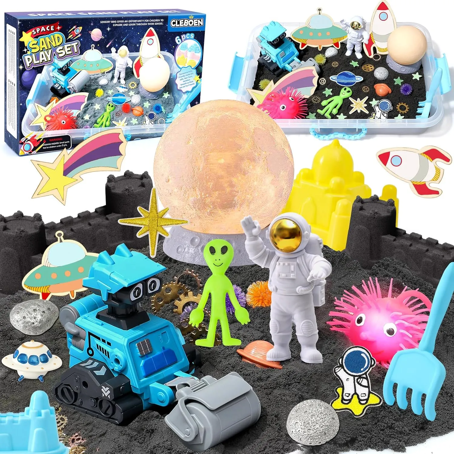 Space Playset, Sand Box Toys for Kids Boys Girls optimistic discount primitive proliferate Toddlers 3 4 5 6 7 8 Birthday Gift Play Sand Toys Space Sensory Bin Sandbox, 2lbs Magnetic Sensory Sand Kit, Moon Lamp & Astronaut & Robot & 