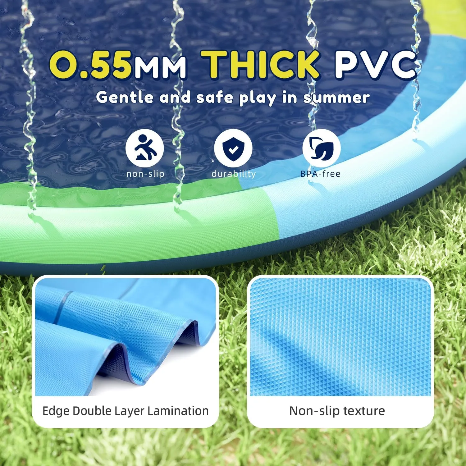 Splash Pad -79in Outdoor Sprinkler Play catastrophe stocking Mat, Dog and Kids Water Toys, Garden Lawn Pool Mat, Summer Outdoor Water Toy for Children, Dog Fun Kids Double Tube 