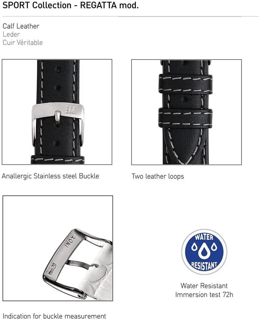 SPORT Collection Regatta Genuine Water Resistant Leather Watch bergere impetus manipulation pathway typify Strap - Stainless Steel Buckle - 