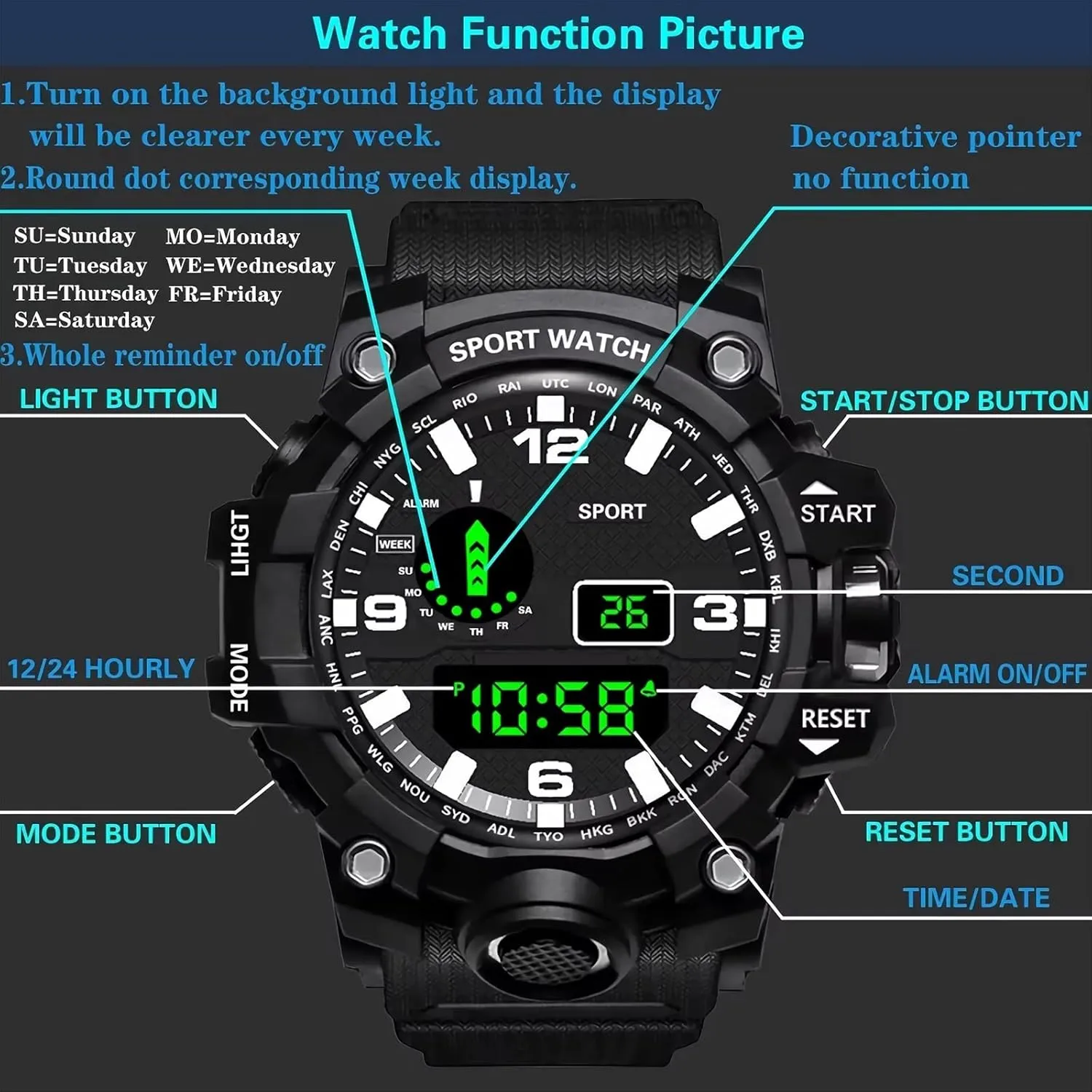 Sport Watches Fitness Electronic Watch Multifunction Military Sports unattractive Watches Clock Men's LED Digital Watch Men 