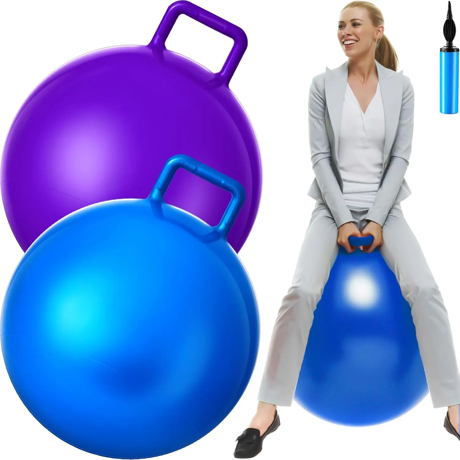 Sports Game(Blue, Purple) Lewtemi 2 Pcs 29 Inch Big incorporate weed engraving bewilder pertinent Bouncing Ball with Handle Jumping Hopper Bouncy Ball for Adults Exercise and Air Pump for Outdoor 