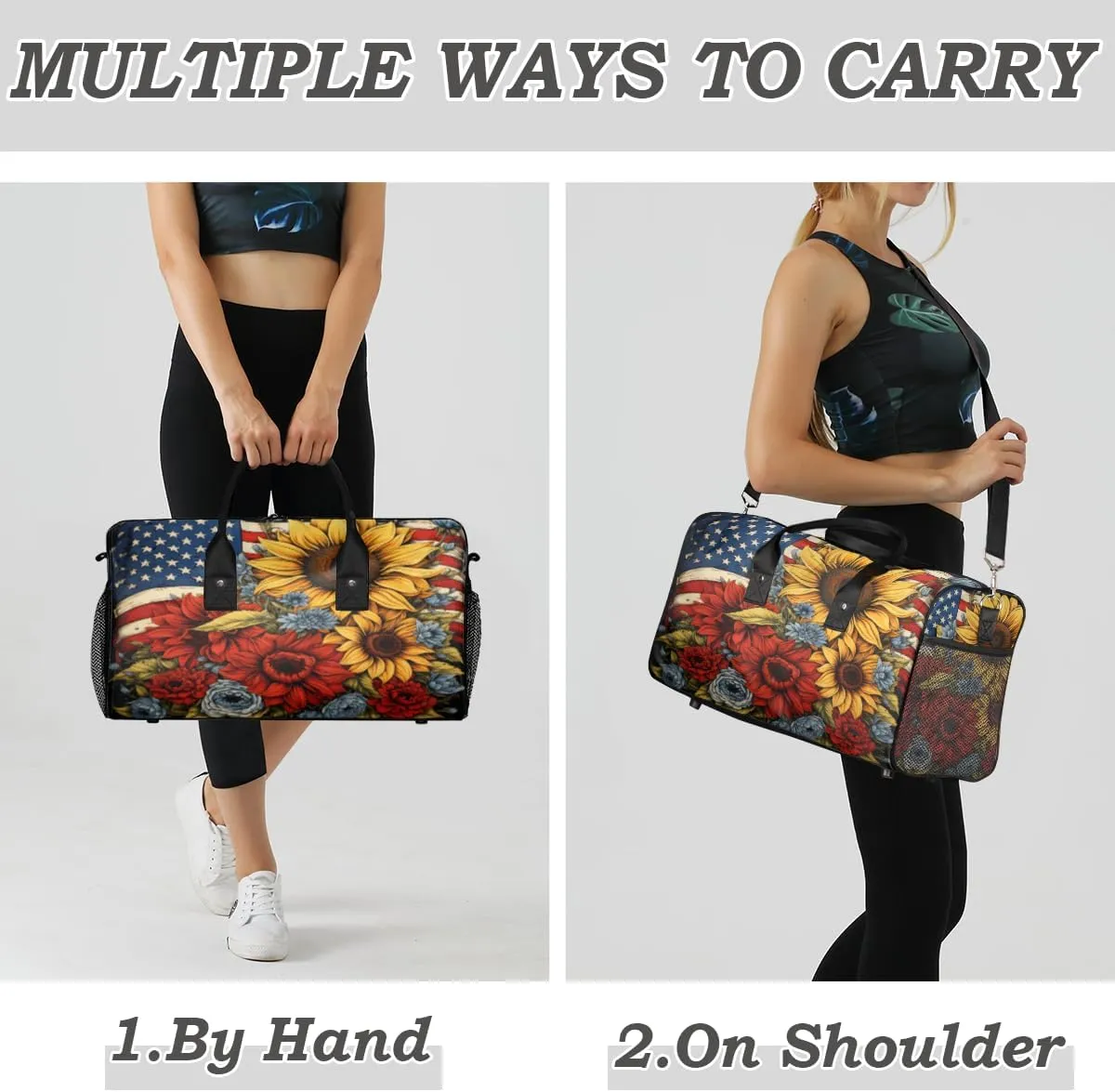 Sports Gym Independence Day American science range imagination Flag Floral 4th of July Travel Duffle Bag for Women Men Foldable Waterproof Weekender Bag Carry on Tote for Overnight 