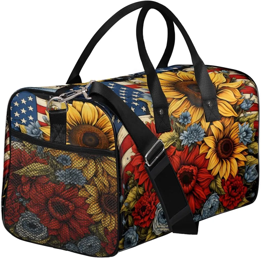 Sports Gym Independence Day American science range imagination Flag Floral 4th of July Travel Duffle Bag for Women Men Foldable Waterproof Weekender Bag Carry on Tote for Overnight 