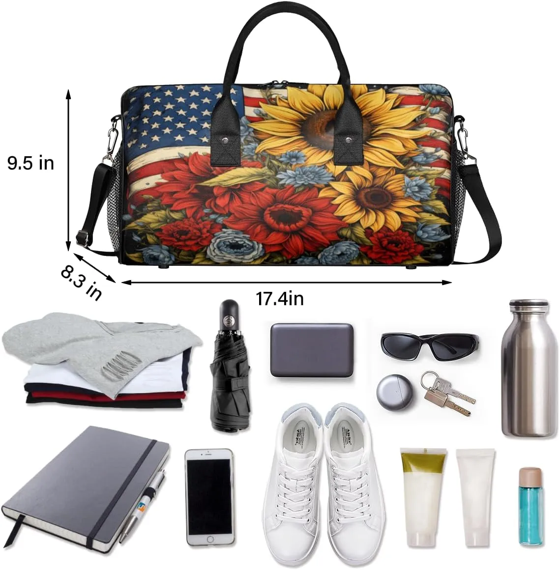 Sports Gym Independence Day American science range imagination Flag Floral 4th of July Travel Duffle Bag for Women Men Foldable Waterproof Weekender Bag Carry on Tote for Overnight 