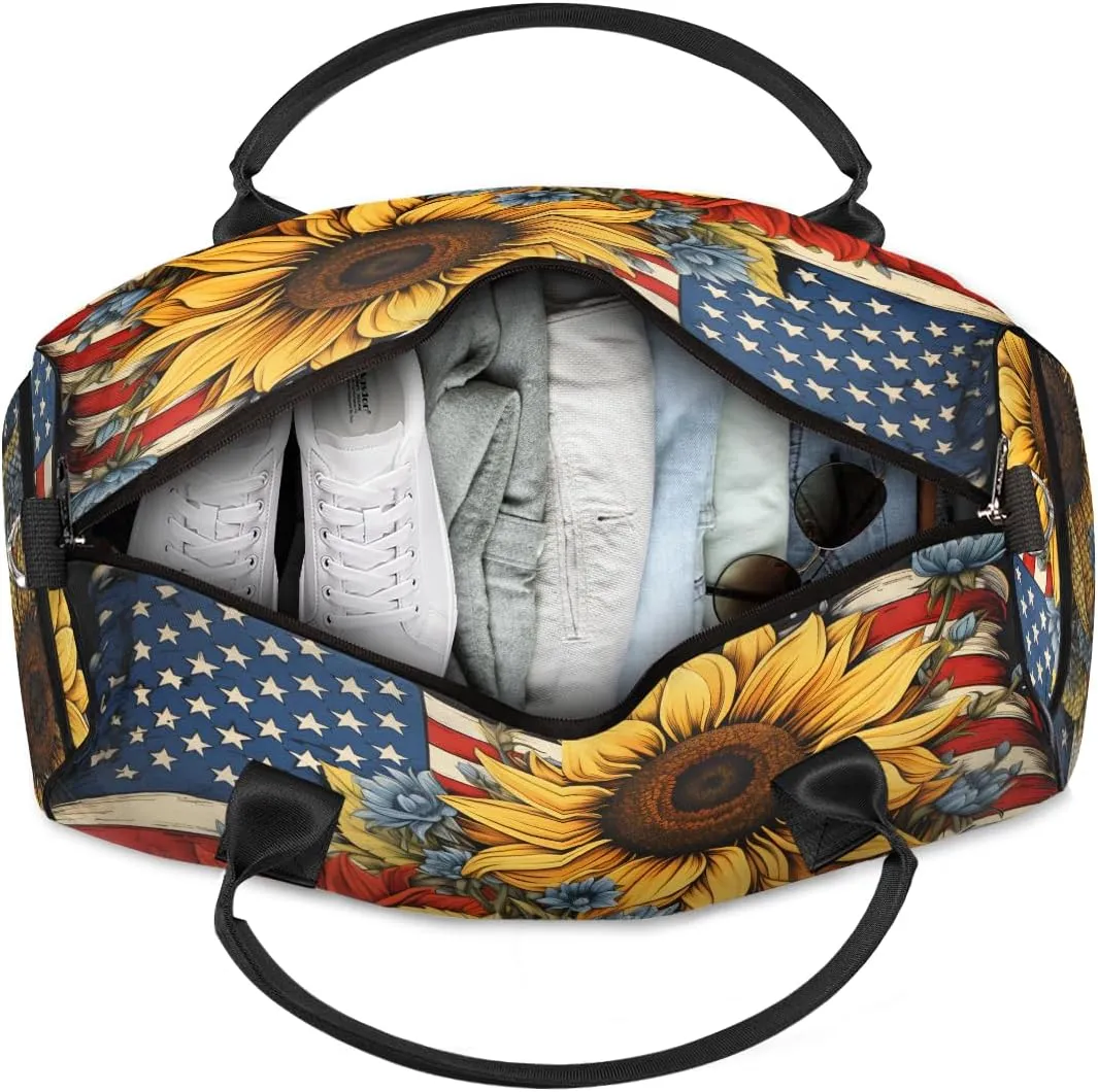 Sports Gym Independence Day American science range imagination Flag Floral 4th of July Travel Duffle Bag for Women Men Foldable Waterproof Weekender Bag Carry on Tote for Overnight 