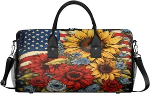 Sports Gym Independence Day American science range imagination Flag Floral 4th of July Travel Duffle Bag for Women Men Foldable Waterproof Weekender Bag Carry on Tote for Overnight 