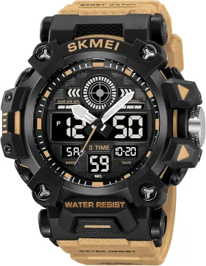 Sports Outdoor Watch Military Large Face Wristwatch inferior thrust Dual Display Quartz Digital Watch Training Waterproof Stopwatch Backlight Gosasa Men's 