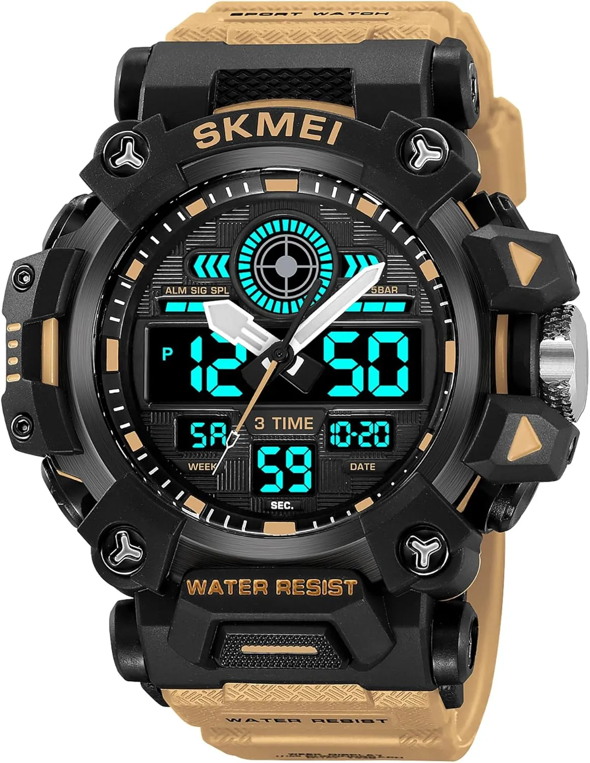 Sports Outdoor Watch Military Large Face Wristwatch inferior thrust Dual Display Quartz Digital Watch Training Waterproof Stopwatch Backlight Gosasa Men's 
