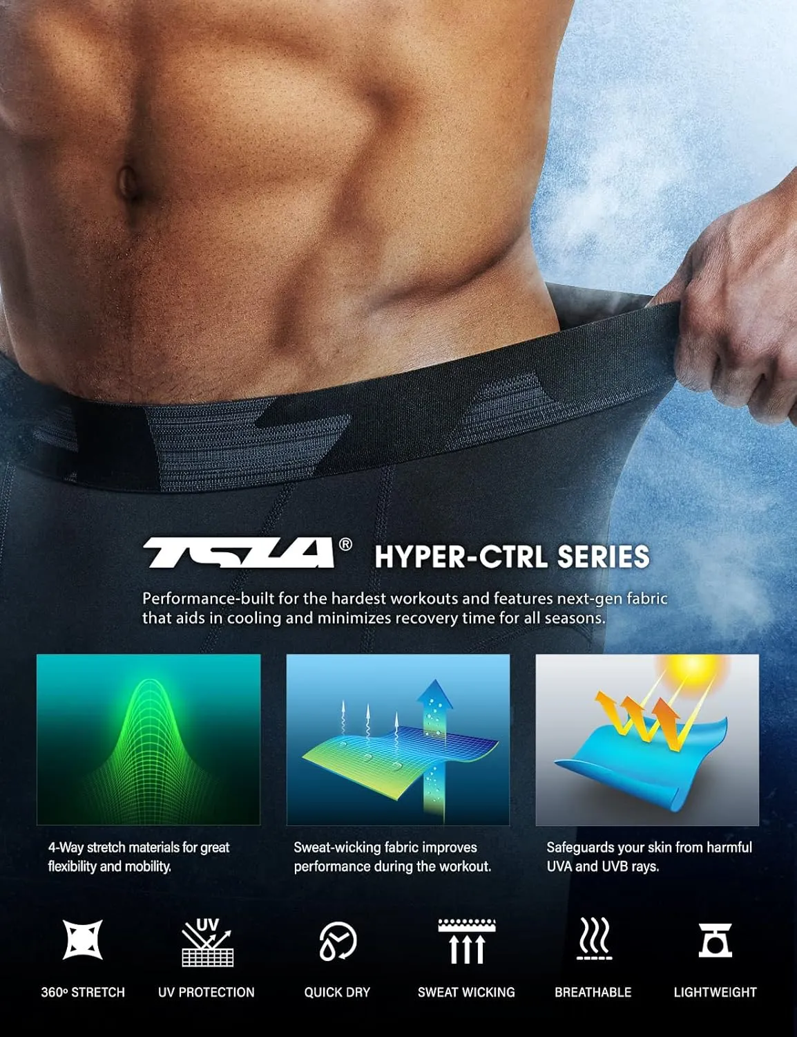 Sports Performance Active Cool Dry Running Tights TSLA Men's Athletic press Compression Shorts, 