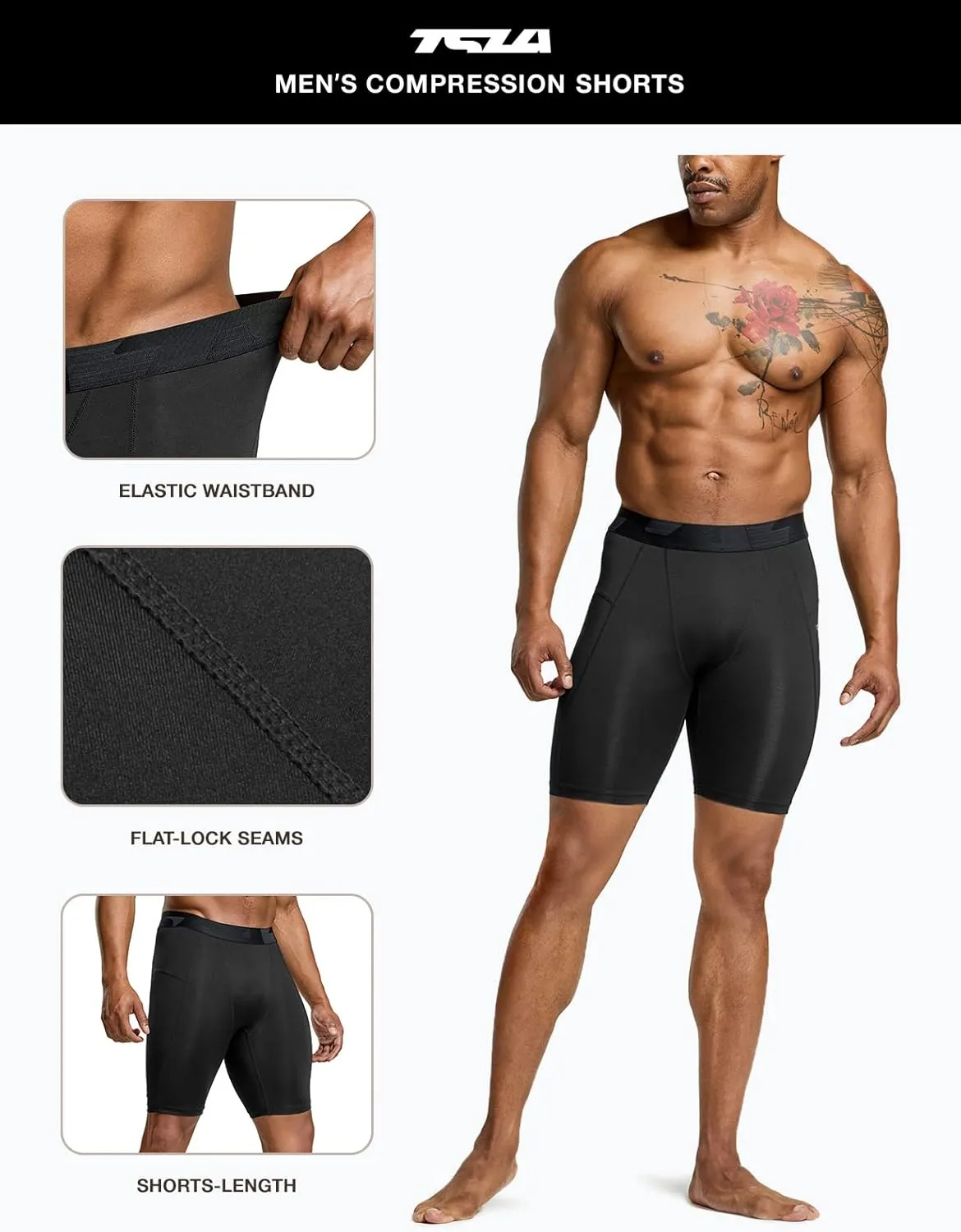 Sports Performance Active Cool Dry Running Tights TSLA Men's Athletic press Compression Shorts, 