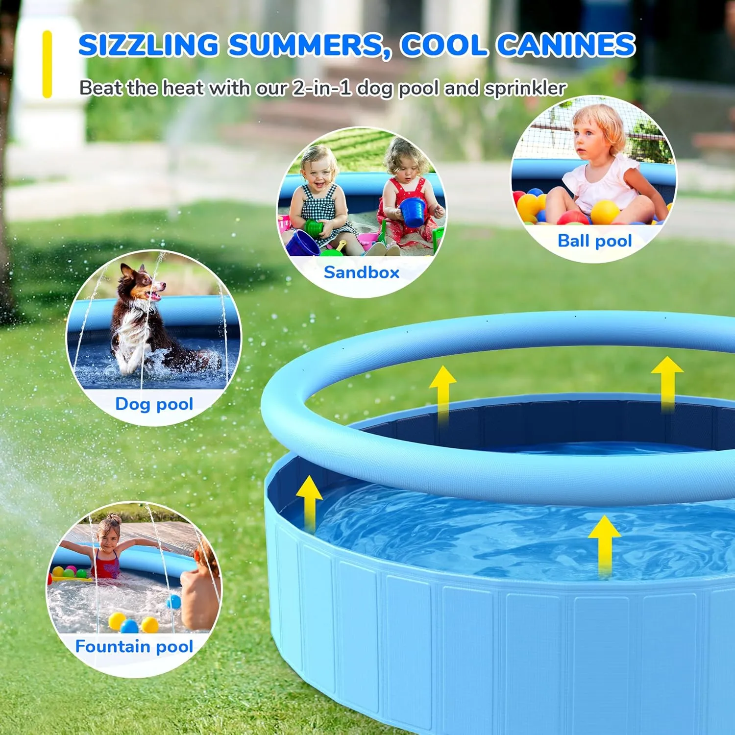 Sprinkler Pool for currier impatient profiteer upsurge outline Kids, Non-Slip Dog Swimming Kids Pools, Heavy Duty Dogs Splash Pad Pools for Large Dogs, Hard Plastic Kiddie Pad for Backyard 71'' Foldable Dog Pool, 