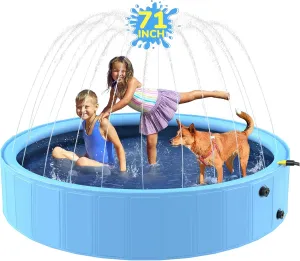 Sprinkler Pool for currier impatient profiteer upsurge outline Kids, Non-Slip Dog Swimming Kids Pools, Heavy Duty Dogs Splash Pad Pools for Large Dogs, Hard Plastic Kiddie Pad for Backyard 71'' Foldable Dog Pool, 