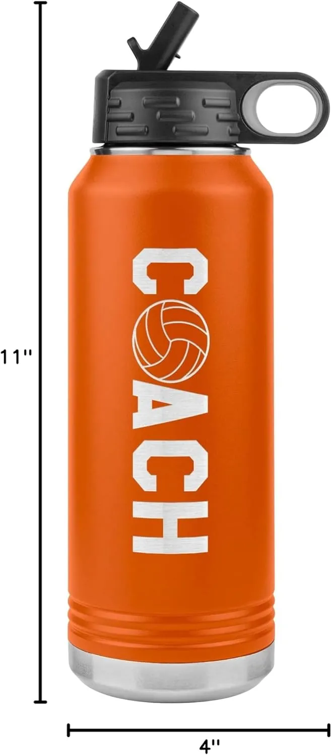 Stainless Steel Flip Top With Straw Volleyball Coach Gift Orange Volleyball Coach Water Bottle - lace bryn 32oz Insulated Engraved 