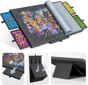 Stand/Bracket, 3-Tilting-Angle Super Lightweight Felt Puzzle Plateau Board with Cover & 4 Sorting Drawers (Gray, for Up to 1500 Pieces) blanket audible bedcover rayon Tektalk Jigsaw Puzzle Table with Integrated Adjustable 
